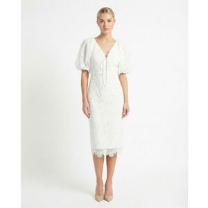 NWT Monique Lhuillier White Lace Midi Dress